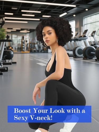 VUTRU Women Jumpsuits Sexy V Neck One Piece Bodysuit Romper Shapewear Tummy Control Workout Athletic Leotards, Black M - Image 4