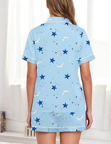 Veseacky Womens Satin Silk Pajamas Set Button Down Short Sleeve Sleepwear Loungewear Top and Short 2 Piece Pjs Set S-XXL - Image 6