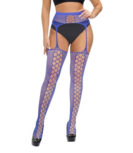 Violet Mist Womens Fishnet Thigh High Garter Stockings Fishnet Stockings with Attached Garter Belt Tights Suspender Pantyhose - Image 6
