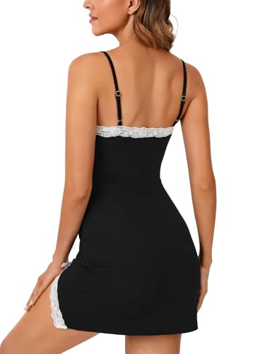 Vrtige Women's Lingerie Sexy Nightwear Lace Split Spaghetti Strap Chemise Nightgown Full Slip Nightdress - Image 6