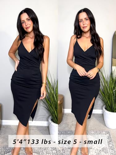 WAYMAKER Women's Sexy V Neck Spaghetti Strap Sleeveless Wrap Ruched Side Slit Bodycon Cocktail Party Wedding Guest Dress - Image 3