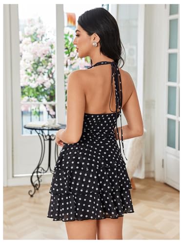 WDIRARA Women's Y2k Leopard Print Halter Dress Tie Backless Layered Ruffle Hem Mini Dresses Cheetah Mesh Dress - Image 3