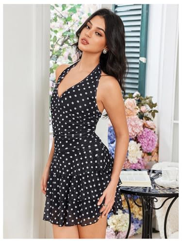 WDIRARA Women's Y2k Leopard Print Halter Dress Tie Backless Layered Ruffle Hem Mini Dresses Cheetah Mesh Dress - Image 4