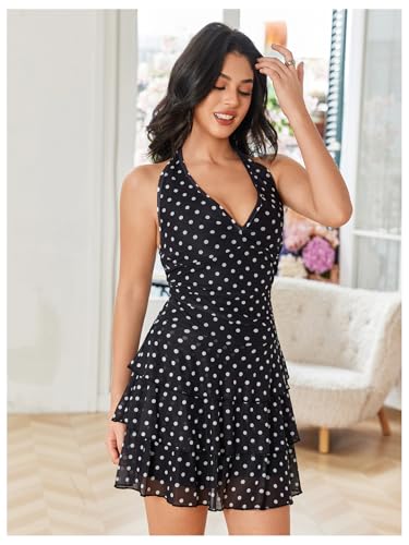 WDIRARA Women's Y2k Leopard Print Halter Dress Tie Backless Layered Ruffle Hem Mini Dresses Cheetah Mesh Dress - Image 5