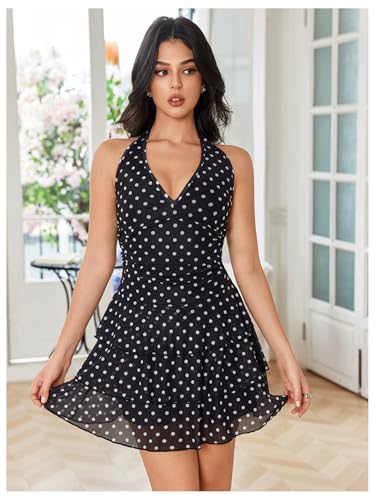 WDIRARA Women's Y2k Leopard Print Halter Dress Tie Backless Layered Ruffle Hem Mini Dresses Cheetah Mesh Dress - Image 6