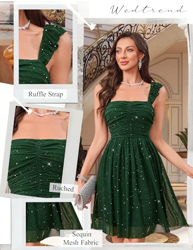 Wedtrend Sparkly Homecoming Dresses for Teens 2025 Short Sequin Dresses Ruffle Strap 80s Dress - Image 4