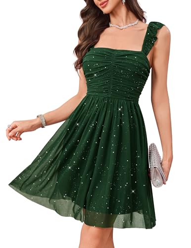 Wedtrend Sparkly Homecoming Dresses for Teens 2025 Short Sequin Dresses Ruffle Strap 80s Dress