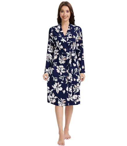 WiWi Women's Robe Long Sleeve Bathrobe with Pockets Soft Kimono Spa Lightweight Robes Bamboo Viscose Loungewear S-XXL - Image 4