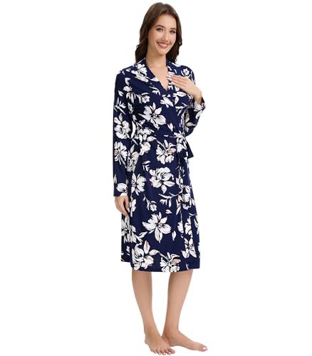 WiWi Women's Robe Long Sleeve Bathrobe with Pockets Soft Kimono Spa Lightweight Robes Bamboo Viscose Loungewear S-XXL - Image 5