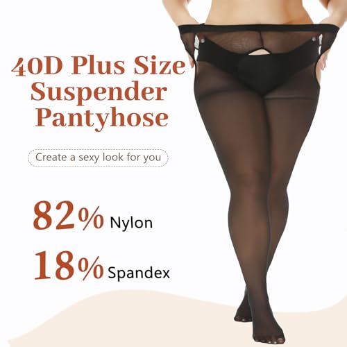 WiliW Suspender Pantyhose for Women Plus Size Garter Belt Sheer Tights Sexy Thigh High Stockings - Image 4