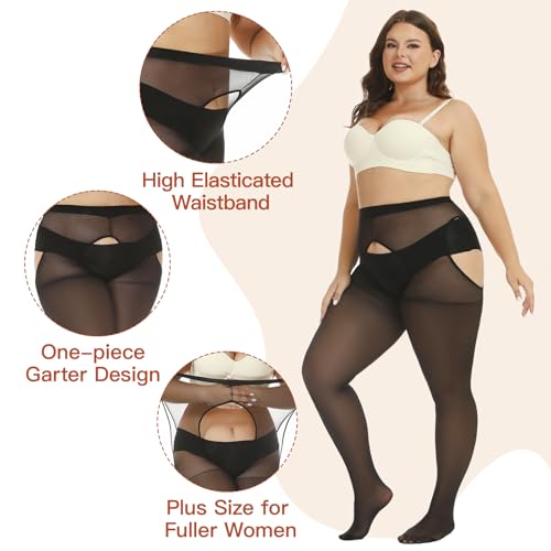 WiliW Suspender Pantyhose for Women Plus Size Garter Belt Sheer Tights Sexy Thigh High Stockings - Image 5