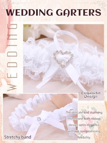 Woeoe Bowknot Bride Wedding Garter White Lace Garters Stretch Crystal Leg Garter for Women - Image 6