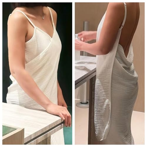 Women Bath Wrap Towel for Womens Shower Adjustable Spa Robe Bathrobe, Suspender, Sleeping Robe, - Image 4