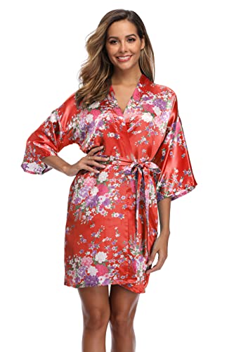 Women Floral Kimono Robe Satin Bridal Dressing Gown Bride Bridesmaid Robes Sleepwear - Image 3