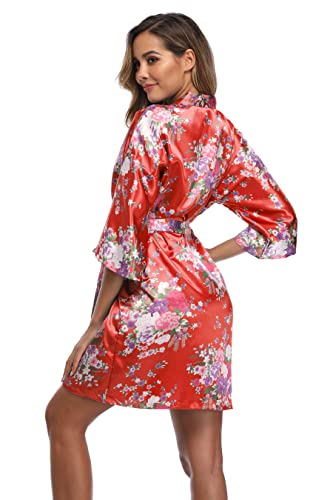 Women Floral Kimono Robe Satin Bridal Dressing Gown Bride Bridesmaid Robes Sleepwear - Image 4