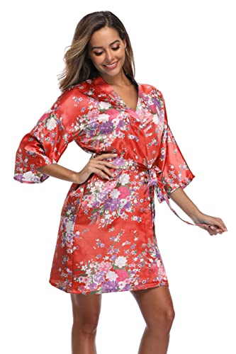 Women Floral Kimono Robe Satin Bridal Dressing Gown Bride Bridesmaid Robes Sleepwear - Image 5