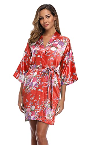 Women Floral Kimono Robe Satin Bridal Dressing Gown Bride Bridesmaid Robes Sleepwear - Image 6