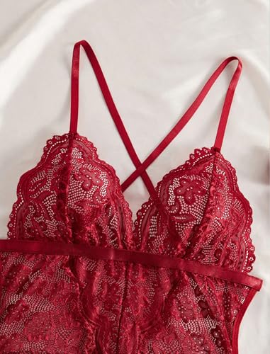 Women Lingerie Set Naughty Lace Bodysuit Sexy BabyDolls Teddy Sleepwear 2pcs (Wireless/Garter Belt/Romper Rings) - Image 6