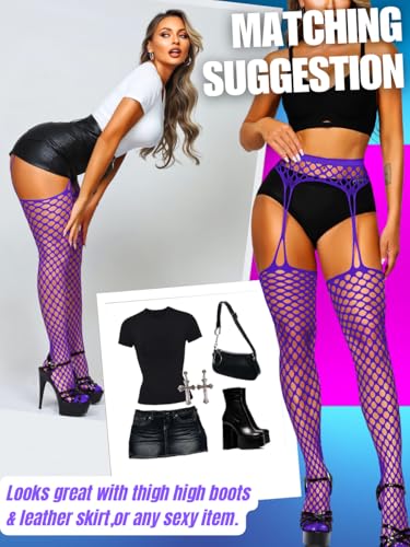 Women Sexy Fishnet Tights, Cutout Suspender Pantyhose Stockings Lingerie, Music Festival Rock Rave Outfits Party Club - Image 5