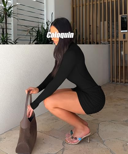 Women Sexy Long Sleeve Bodycon Mini Dress Deep V Neck Ruched Club Party Going Out Dress - Image 7