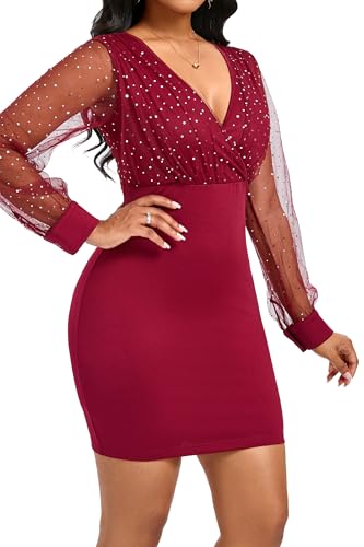 Women Sexy Wrap V Neck Club Mini Dress