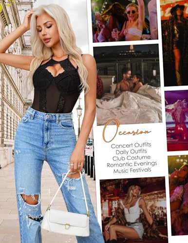 Women Teddy Lingerie Sexy Snap Crotch Lace Bodysuit Halter One Piece Lingerie Top with Underwire Push Up Bra - Image 5