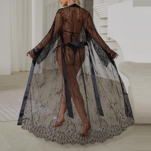 Women White Robe Long Sleeves Bridal Robe Bathrobe Loungewear Sleepwear Elegant Spa Dressing Gown - Image 6