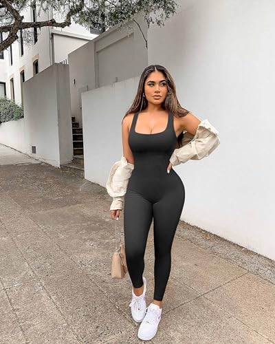 Alternative view of Women Workout Seamless Jumpsuit Yoga Ribbed Bodycon One Piece Tank Top Leggings Romper