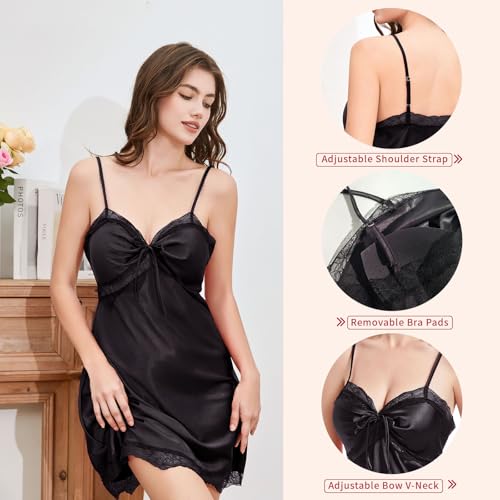 Women's Adjustable V-Neck Nightgown with Built in Bra - Lace Trim Modest Chemise for Lounge Hosting Quick Errands - Image 4