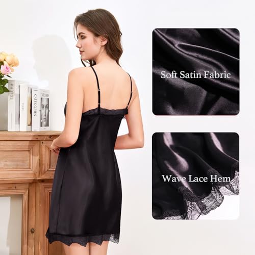 Women's Adjustable V-Neck Nightgown with Built in Bra - Lace Trim Modest Chemise for Lounge Hosting Quick Errands - Image 7
