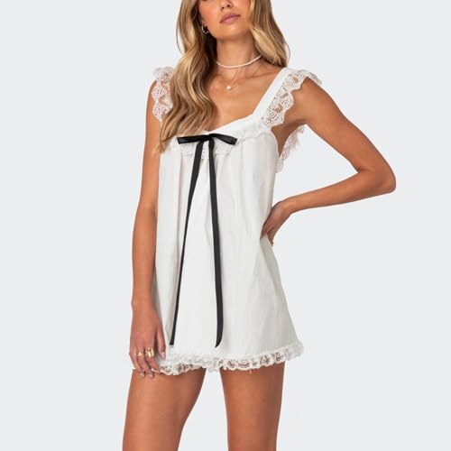 Women's Babydoll Mini Dress Y2k Cute Spaghetti Strap Flowy Smocked Sundress Summer Casual Trendy Going Out Outfits - Image 4