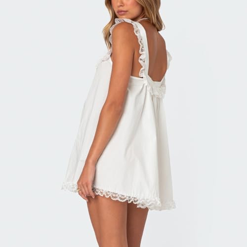 Women's Babydoll Mini Dress Y2k Cute Spaghetti Strap Flowy Smocked Sundress Summer Casual Trendy Going Out Outfits - Image 5