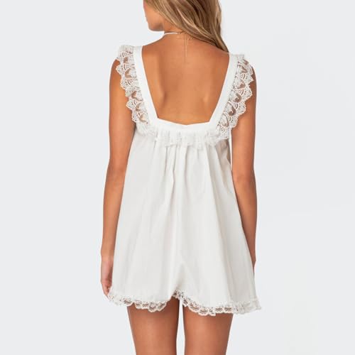 Women's Babydoll Mini Dress Y2k Cute Spaghetti Strap Flowy Smocked Sundress Summer Casual Trendy Going Out Outfits - Image 6