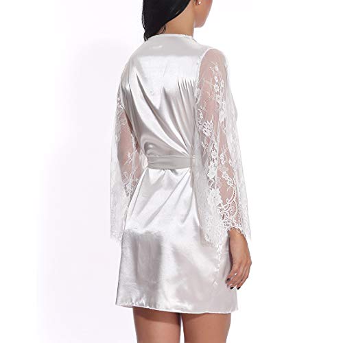 Women's Bride Robe with Lace Sleeves Short Satin Bridesmaid Kimono Robes for Wedding Party - Image 4