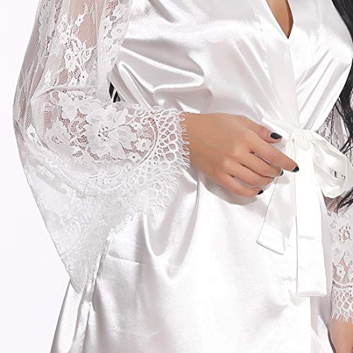 Women's Bride Robe with Lace Sleeves Short Satin Bridesmaid Kimono Robes for Wedding Party - Image 6