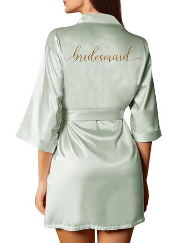 Womens Bridesmaid Robes Satin Wedding Bride Robe Silky Kimonos Dressing Gowns - Image 5