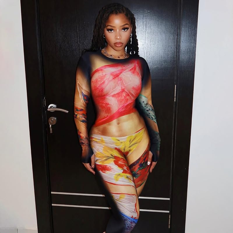 Women's Club Outfit Sexy Print Jumpsuit Long Sleeve Bodycon Romper Birthday Party Going Out Set - Image 6