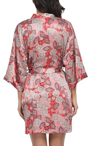 Women's Floral Satin Robes Bride Bridesmaid Getting Ready Robe Short Silky Kimono Sleepwear for Wedding Party - Image 8