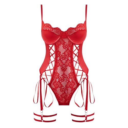 Womens Goth Leather Bodysuit Lingerie Tummy Control Lace Corset One Piece Teddy - Image 6