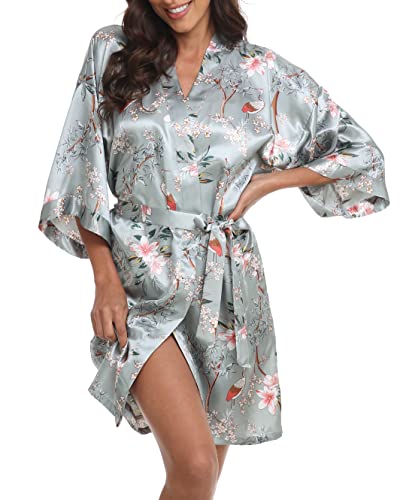 Womens Kimono Robe Floral Silky Satin Bathrobes Wedding Robes for Bride Bridesmaids Soft Dressing Gown - Image 3