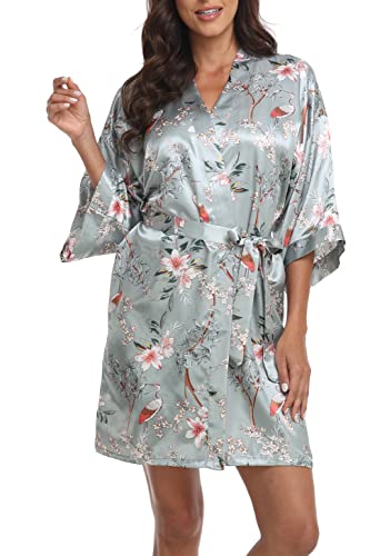 Womens Kimono Robe Floral Silky Satin Bathrobes Wedding Robes for Bride Bridesmaids Soft Dressing Gown - Image 4