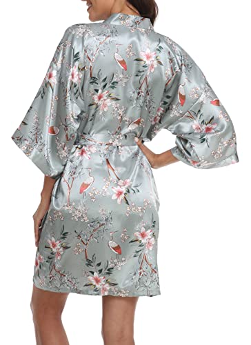 Womens Kimono Robe Floral Silky Satin Bathrobes Wedding Robes for Bride Bridesmaids Soft Dressing Gown - Image 5