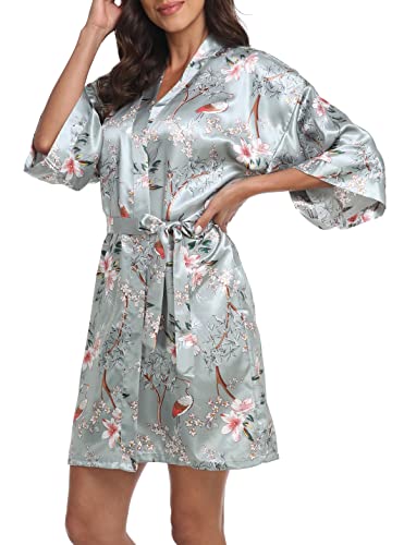 Womens Kimono Robe Floral Silky Satin Bathrobes Wedding Robes for Bride Bridesmaids Soft Dressing Gown - Image 6