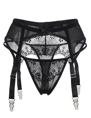 Womens Lace Garter Belt Plus Size Sexy Garter Belts for Thigh Highs with 4 Vintage Straps Clips Suspender Belt - Image 6