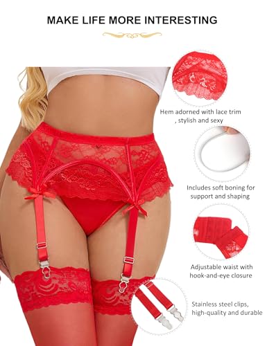 Womens Lace Garter Belts Sexy Garter Belt for Thigh Highs Plus Size Garters Lingerie Suspender Belt with 4 Strap Slip - Image 7