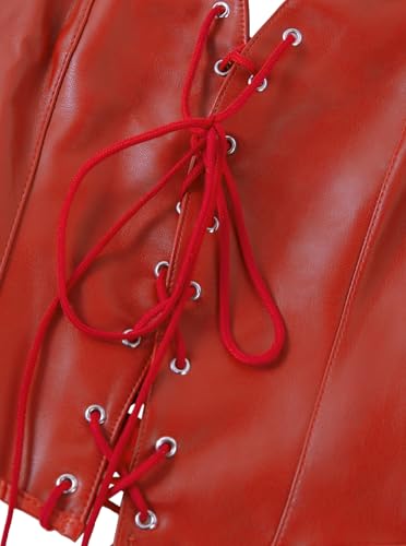 Women's Leather Halter Top Punk Deep V Neck Grommet Eyelet Tie Front Corset Crop Tops Backless Mini Concert Outfits - Image 7