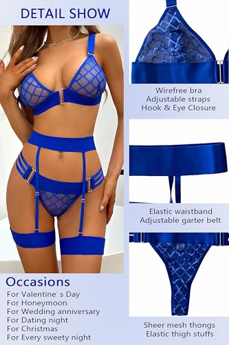 Women's Lingerie Sets with Garter Belt Strappy 4 Piece Bra and Panty Sets with Thigh Cuffs Sexy Outfit for Women - Image 7