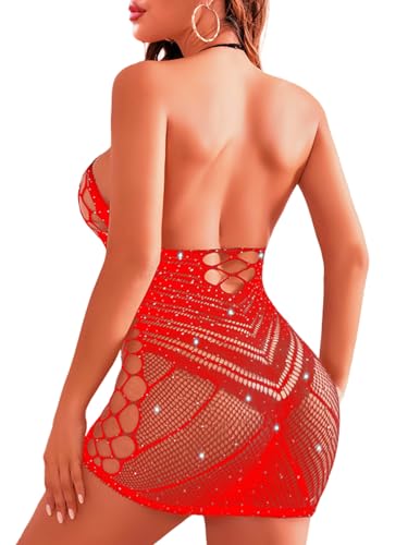 Women’s Lingerie Women Fishnet Babydoll Lingerie Dress Chemise Halter Nightwear Mini Teddy Dress DIY Stripper Outfits - Image 3