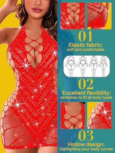 Women’s Lingerie Women Fishnet Babydoll Lingerie Dress Chemise Halter Nightwear Mini Teddy Dress DIY Stripper Outfits - Image 5