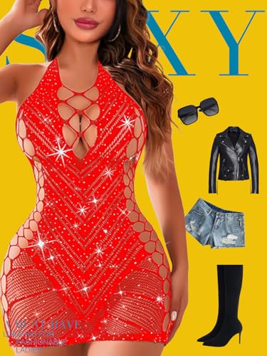Women’s Lingerie Women Fishnet Babydoll Lingerie Dress Chemise Halter Nightwear Mini Teddy Dress DIY Stripper Outfits - Image 7